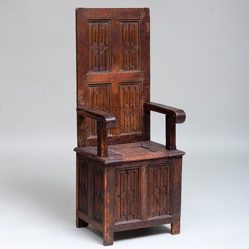 French Renaissance Oak Linen-Fold Throne Chair