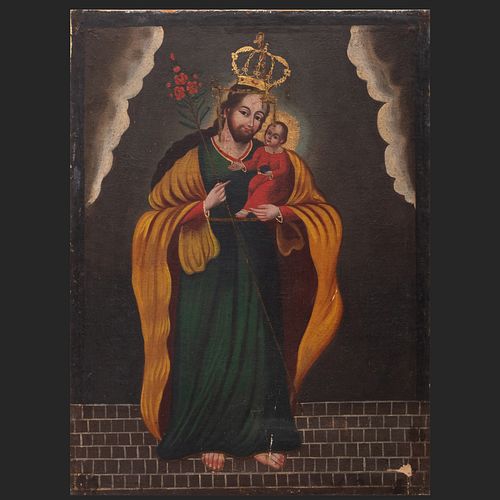 Spanish Colonial School: Christ As King Holding Baby Jesus
