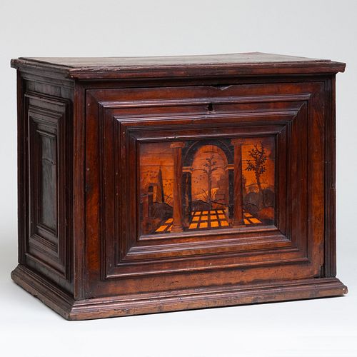 Italian Walnut and Fruitwood Marquetry Table Cabinet, Possibly Tuscany