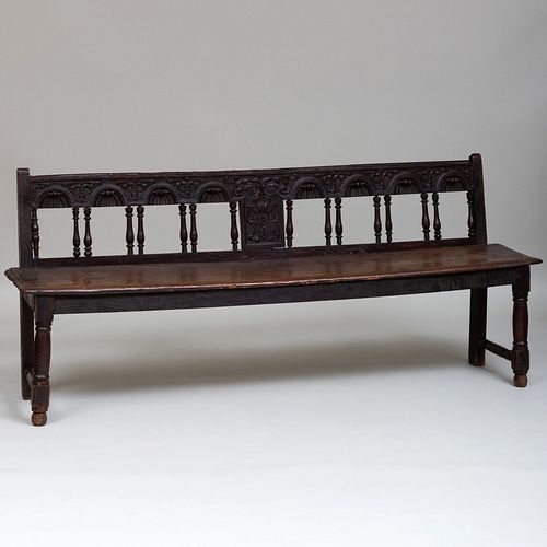 Italian Baroque Carved Chestnut and Walnut Bench