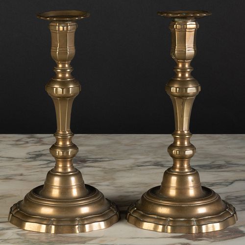 Pair of French Brass Candlesticks With Faceted Nozzles 