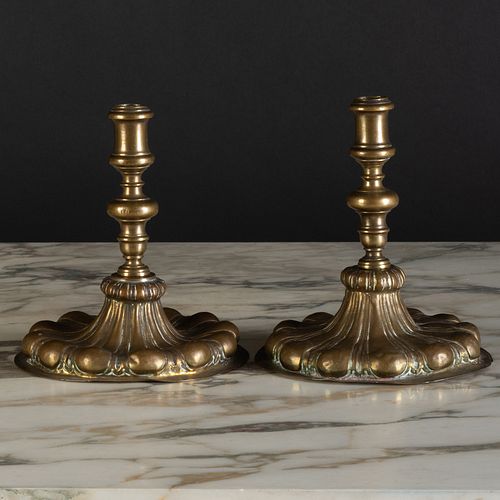 Pair of North European Baroque RepoussÃ© Brass Candlesticks