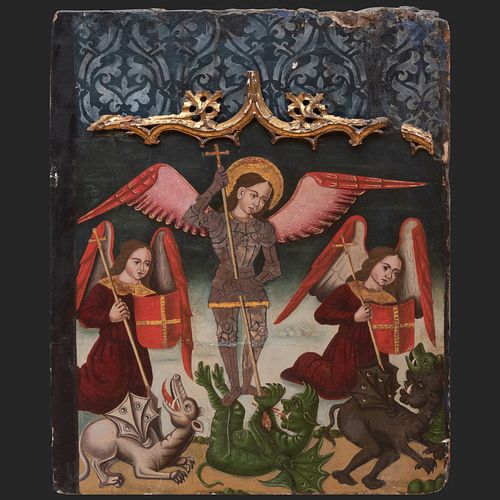 Italian School: St. George And The Dragon with Two Angels and Demons
