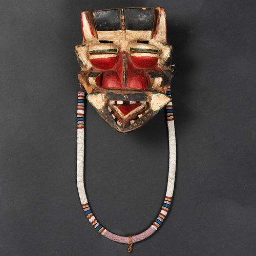 Painted, Carved Wood and Beaded Mask