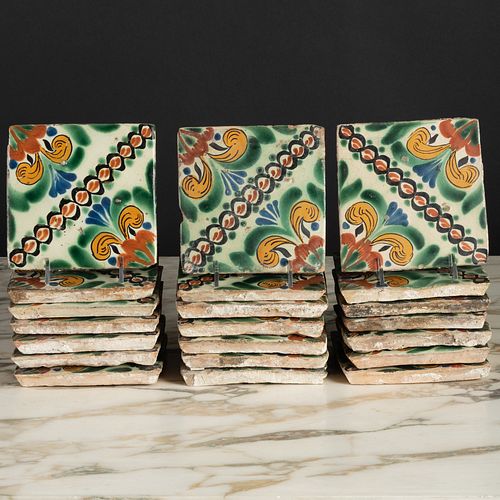 Set Of Twenty-One Spanish Tin-Glazed and Enameled Tiles 