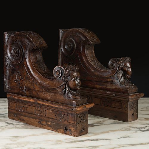 Pair of Italian Carved Walnut Architectural Elements