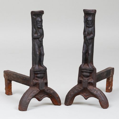 Pair of Wrought-Iron Figural Andirons