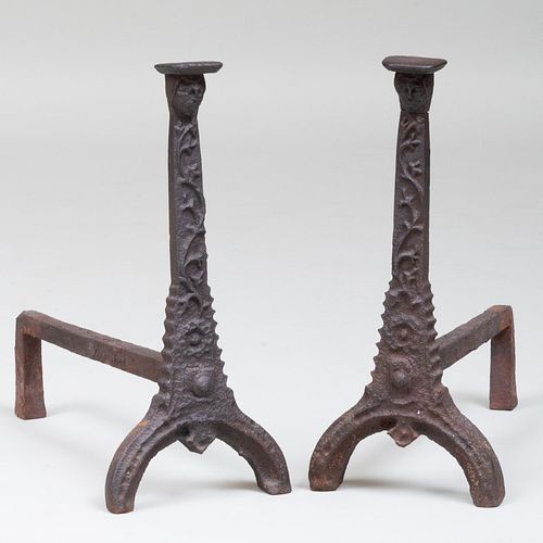Pair of Wrought-Iron Figural Andirons