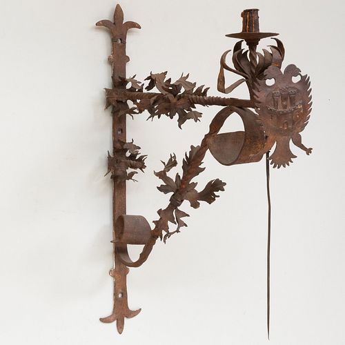 Spanish Baroque Wrought-Iron and Parcel-Gilt Wall Light
