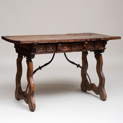 Spanish Baroque Style Walnut and Wrought-Iron Table