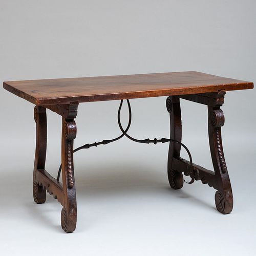 Spanish Walnut and Wrought-Iron Center Table