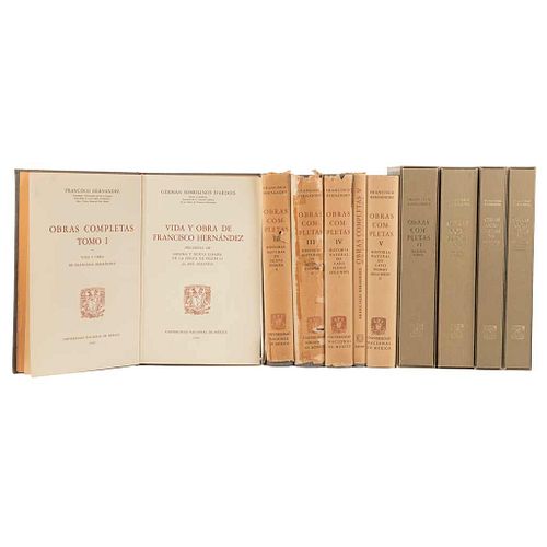 Hernández, Francisco. Obras Completas. México: UNAM, 1959 - 1985. Tomos I - VII en 8 vol. Edición de 2,150 ejemplares. Piezas: 10.