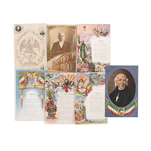 Colección de Postales, Conmemorativas del Primer Centenario. México, 1910.   Siete postales. Tres con poemas de Juan de Dios Peza.