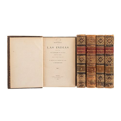 Casas, Bartolomé de las. Historia de las Indias. Madrid: Imprenta de Miguel Ginesta, 1875 - 1876. 1 lámina. Tomos I - V. Piezas: 5.