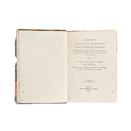 Díaz, Calvillo, Juan Bautista. Sermón / Noticias. México: En la Imprenta de Arizpe, 1811 / 1812. Con un grabado que muestra un cometa..
