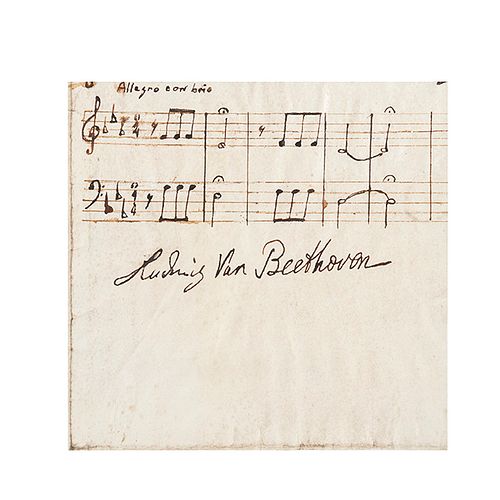 Beethoven, Ludwig van. Partitura Sinfonía 5. 14.8x15 cm. Firmada por Ludwig van Beethoven. Con certificado de autenticidad. Piezas: 2.