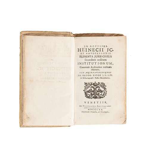 Gottlieb Heinecii, Jo. Elementa Juris Civilis Secundum Ordinem Institutionum. Venetiis: Ex Typographia Balleoniana, 1770.