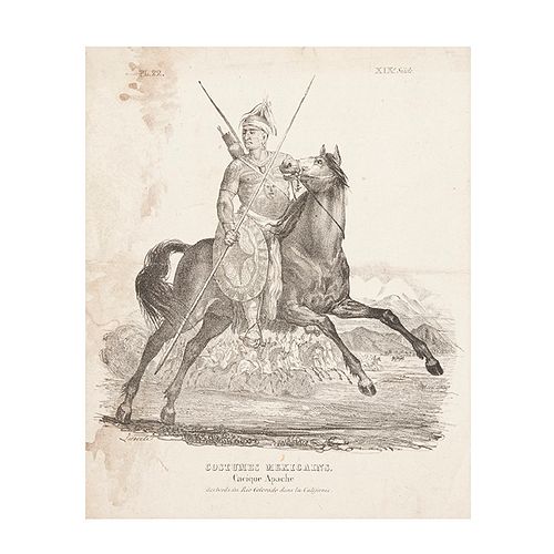 Linati, Claudio. Cacique Apache. Costumes Mexicains. Bruselas, 1828. Litografía, 23 x 18.7 cm.  PL. 22. XIXe. Siècle.