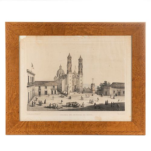 Iglesia del Mineral de Tasco. México: Litog. de Decaen. Litografía con detalles a color. En marco marqueteado.