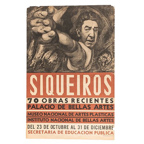 70 obras recientes de David Alfaro Siqueiros. Museo Nacional de Artes Plásticas... México, 1947. Cartel a color firmado por Siqueiros