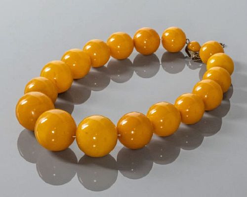 Vintage Baltic Amber Bead Necklace, Silver Clasp