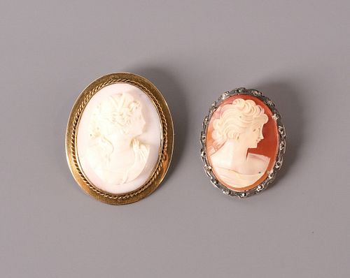 Marcasite & Shell Cameo and Oval Cameo Brooch