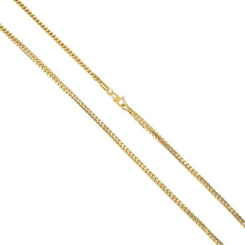 A foxtail-link chain. With figure-of-eight clasp. Length 62.4cms. Weight 32.1gms. <br><br> Overall c