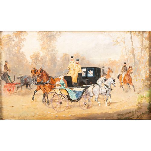 Signed Adi B. Oil on Wood Painting Stagecoach Scene