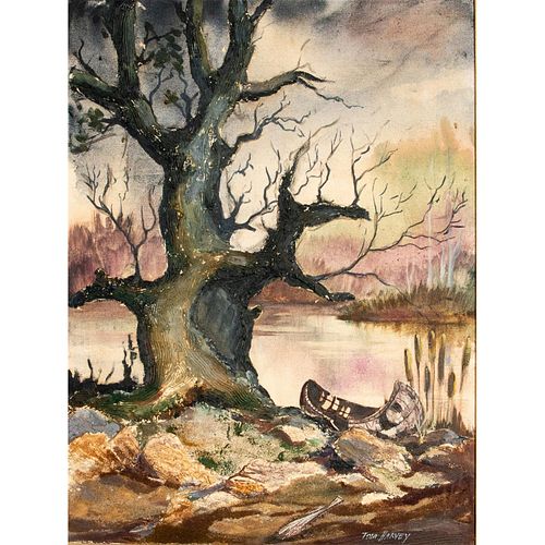 Framed T. Harvey Oil On Canvas, Dark Tree