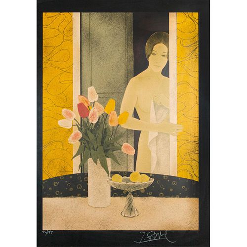 Framed Yves Ganne (French b. 1931) Lithograph, Woman
