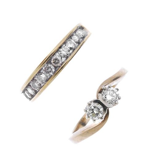 Two 9ct gold diamond rings. To include a brilliant-cut diamond crossover ring, together with a brill