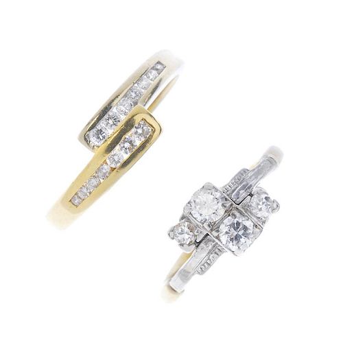 Two diamond rings. To include an 18ct gold brilliant-cut diamond crossover ring, together with a bri