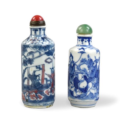 2 Chinese Blue & Copper Red Snuff Bottle, 19th C.