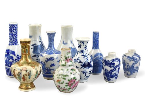 Group of 10 Asian Miniature Vases, 19-20th C.