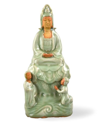 Chinese Longquan Celadon Guanyin Statue, Yuan D.