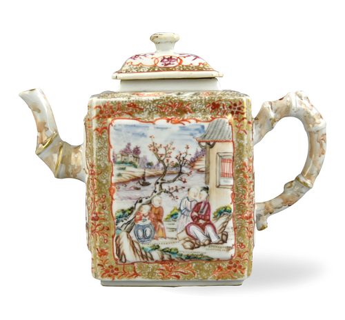 Chinese Canton Glazed Square Teapot, Qianlong P.