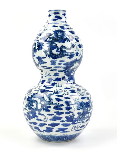 Chinese Blue & White Dragon Gourd Vase,Guangxu P.