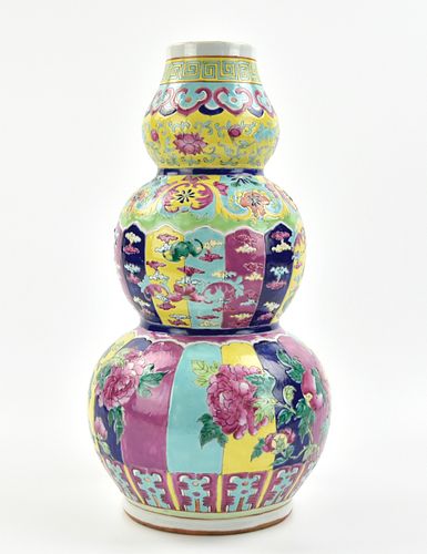 Chinese Famille Rose Triple Gourd Vase, 19th C.