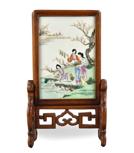Chinese Famille Rose Table Screen, 19th C.