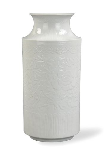 Chinese White Glazed Vase / Carved Lotus, 18th C.