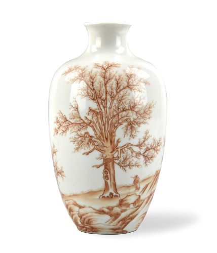 Chinese Iron Red Glazed Vase w/ Tree, 20th C.