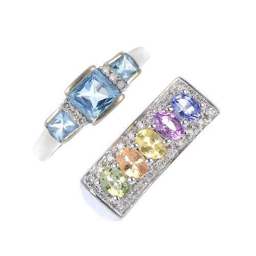A selection of three diamond and gem-set rings. To include a 9ct gold oval-shape amethyst and diamon