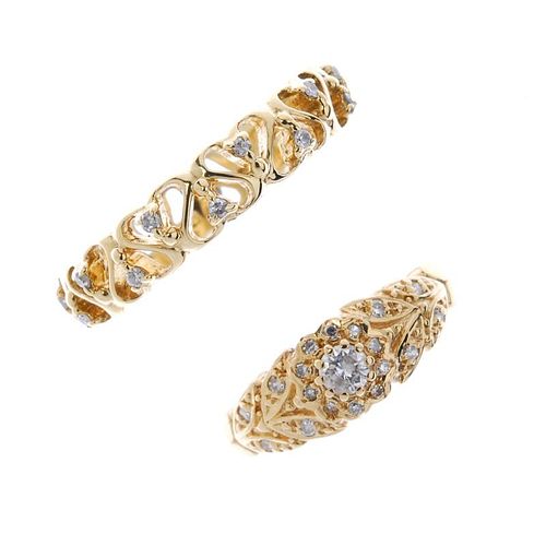 Two 14ct gold diamond rings. To include a brilliant-cut diamond and single-cut diamond foliate clust