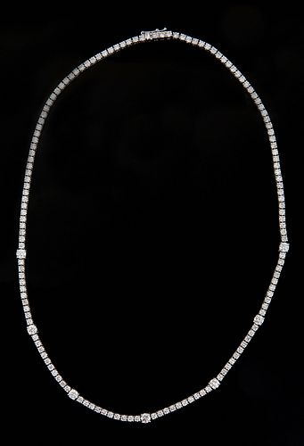 14K White Gold Link Necklace, each of the 148 links with a round diamond, seven of the links with a larger round diamond, total diamond wt.- 9.08 cts.