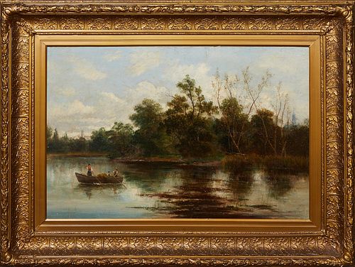 Attributed to William Buck (1840-1888, Louisiana / Norway), "Covington Scene," 19th c., oil on canvas laid to board, presented in a gilt frame, H.- 19