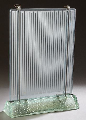 Rene Andre Coulon/ Saint Gobain, "Art Deco Electric Radiator," (Radiaver), 20th c., with metal filaments within glass panels, on an illuminated cast g