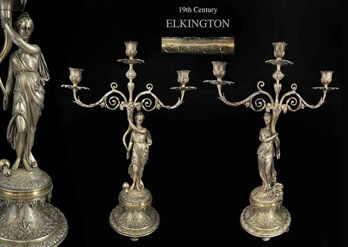 Large Pair of Elkington Silver-Plated Candelabras