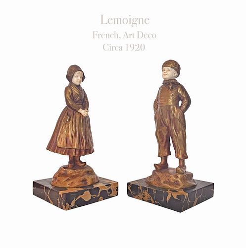 A Pair Of Gilt Bronze Sculptures, Lemoigne Signed