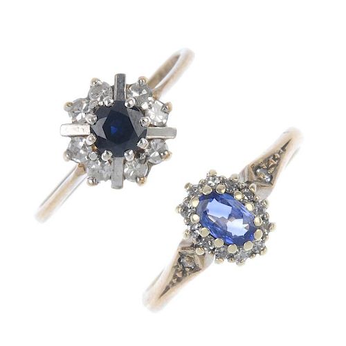 A selection of four diamond and gem-set rings. To include a 9ct gold oval-shape sapphire and single-