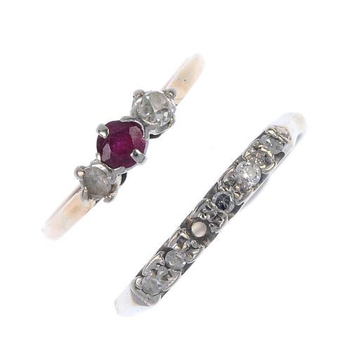A selection of four diamond, gem-set and paste rings. To include an early 20th century ruby, old-cut